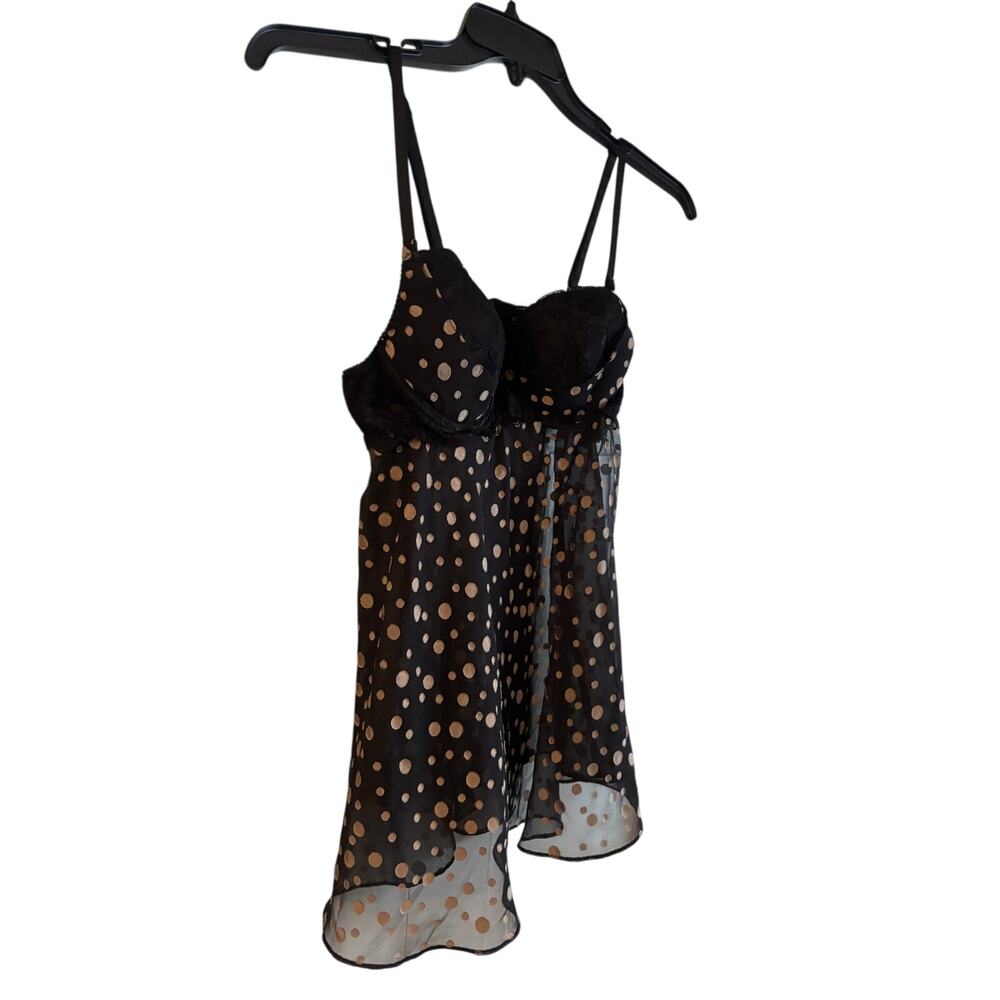 Belle Nuit Women’s Babydoll Lingerie Black Polka Dot Lace Padded Size Large - Picture 4 of 5